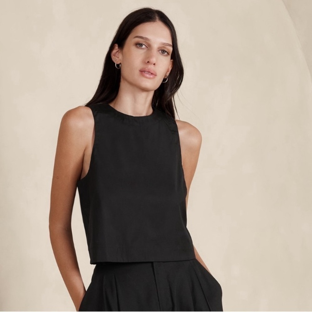 NWT! Banana Republic Black Racer Poplin Top - XL Tall 🌅2️⃣